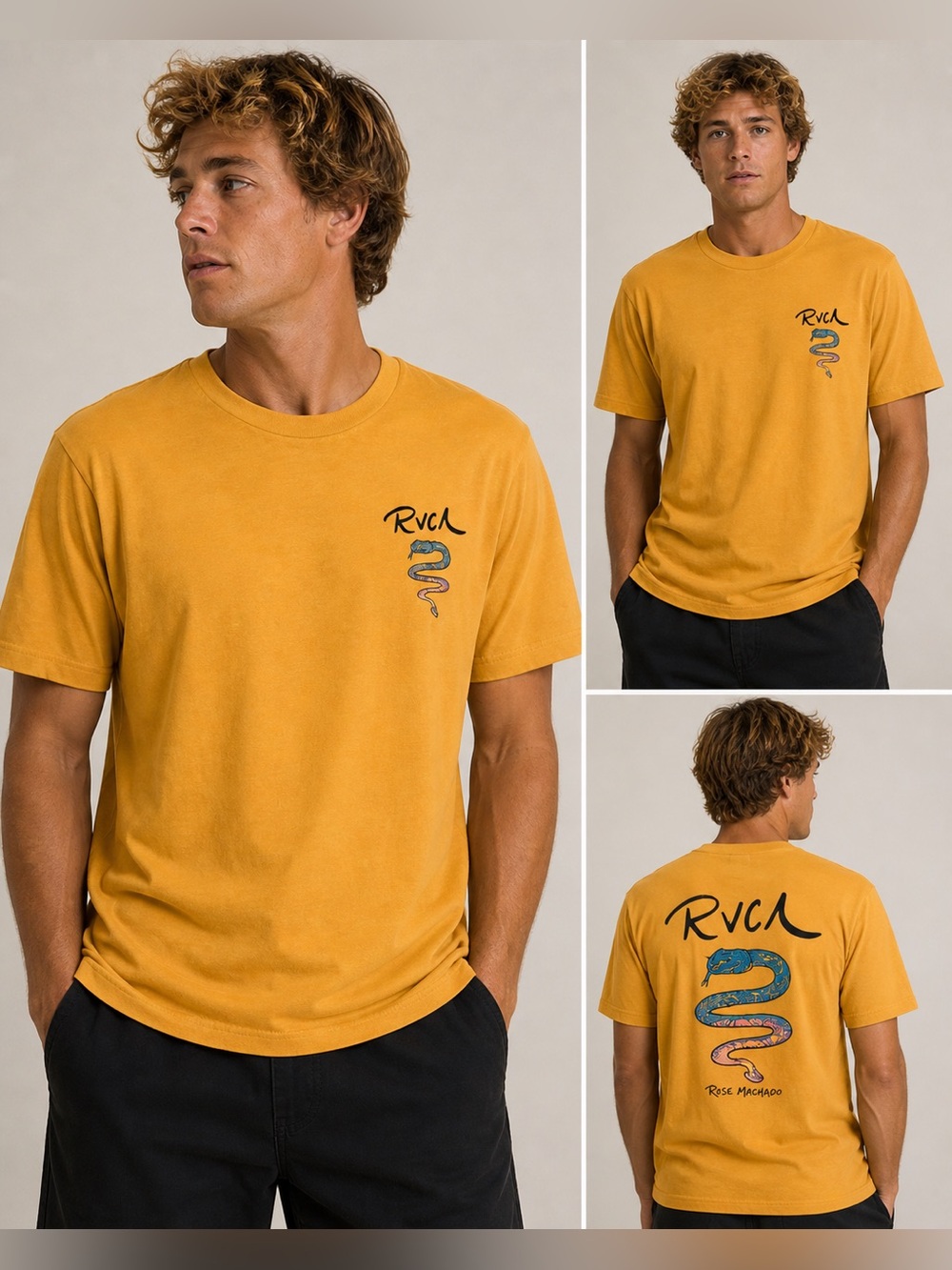 (A4) RVCA x Rose Machado Snake Graphic Long Sleeve Tee Mustard Yellow Size S NWT